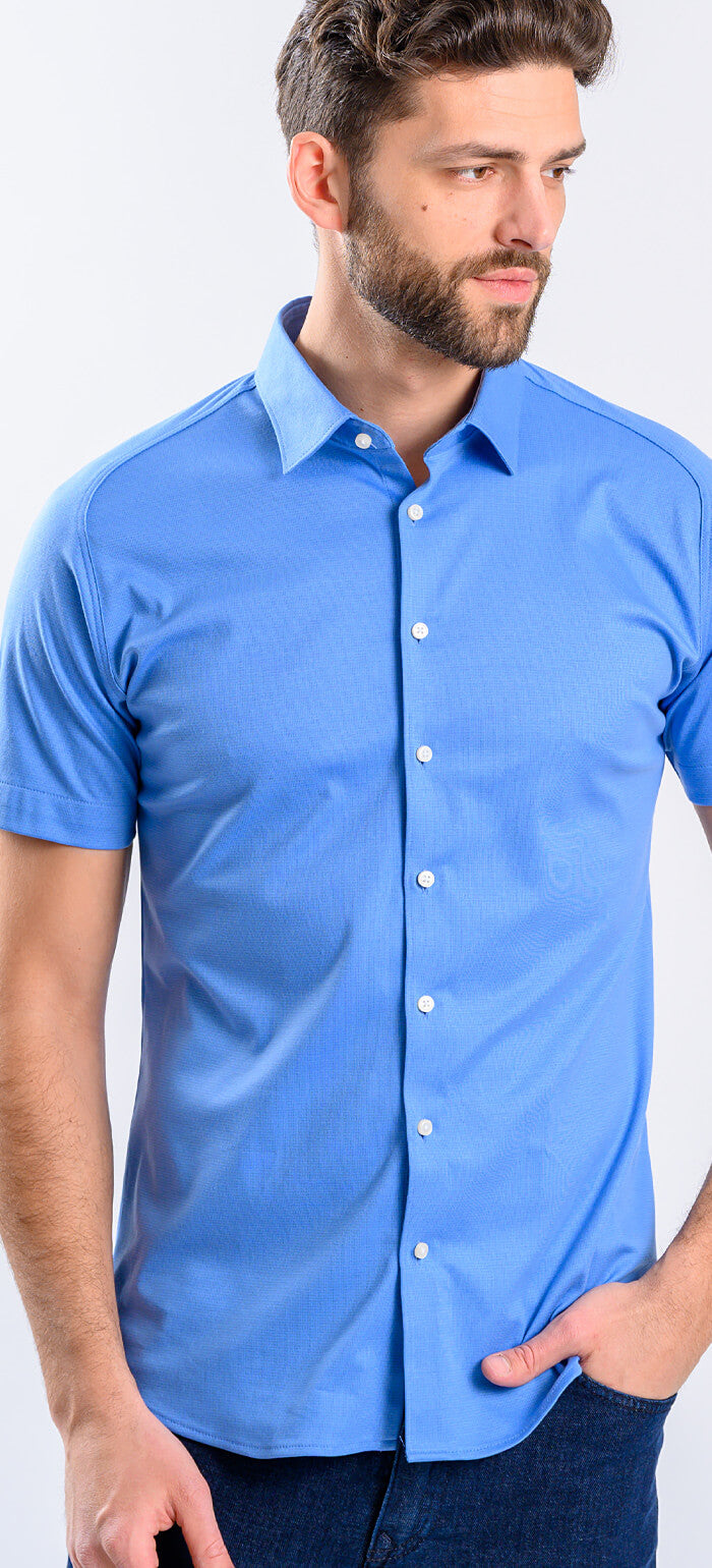 Blue Stretch Extra Slim Fit Short Sleeve Shirt