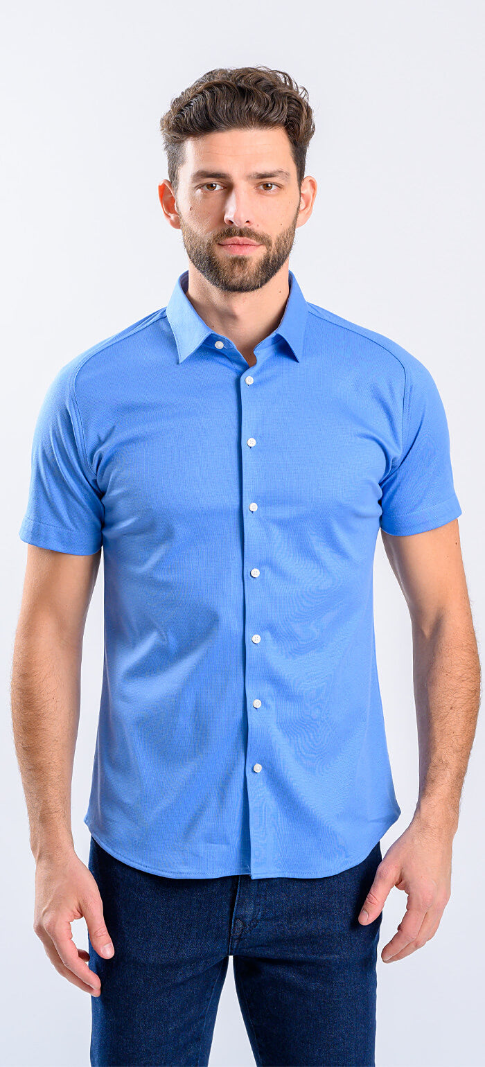 Blue Stretch Extra Slim Fit Short Sleeve Shirt