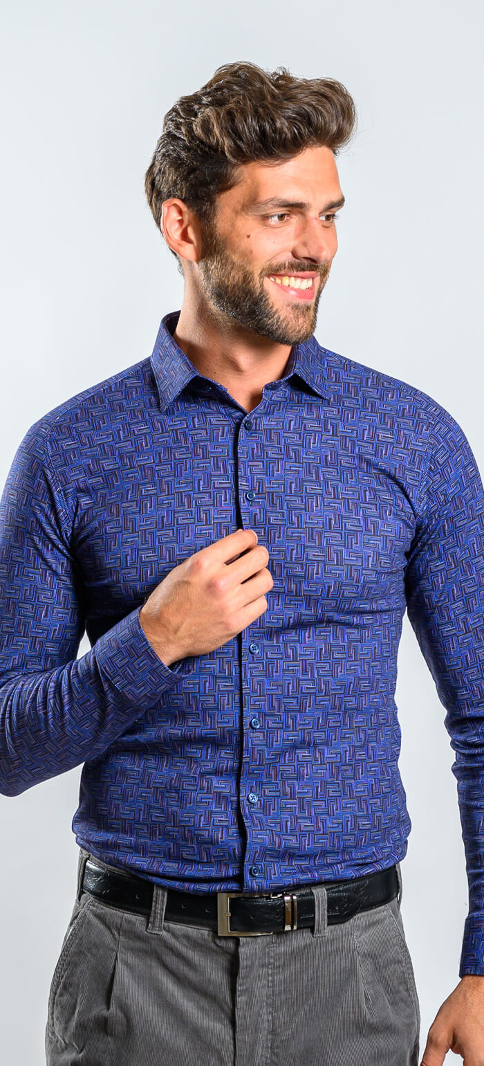 Blue stretch Extra Slim Fit shirt with anti-wrinkle treatment