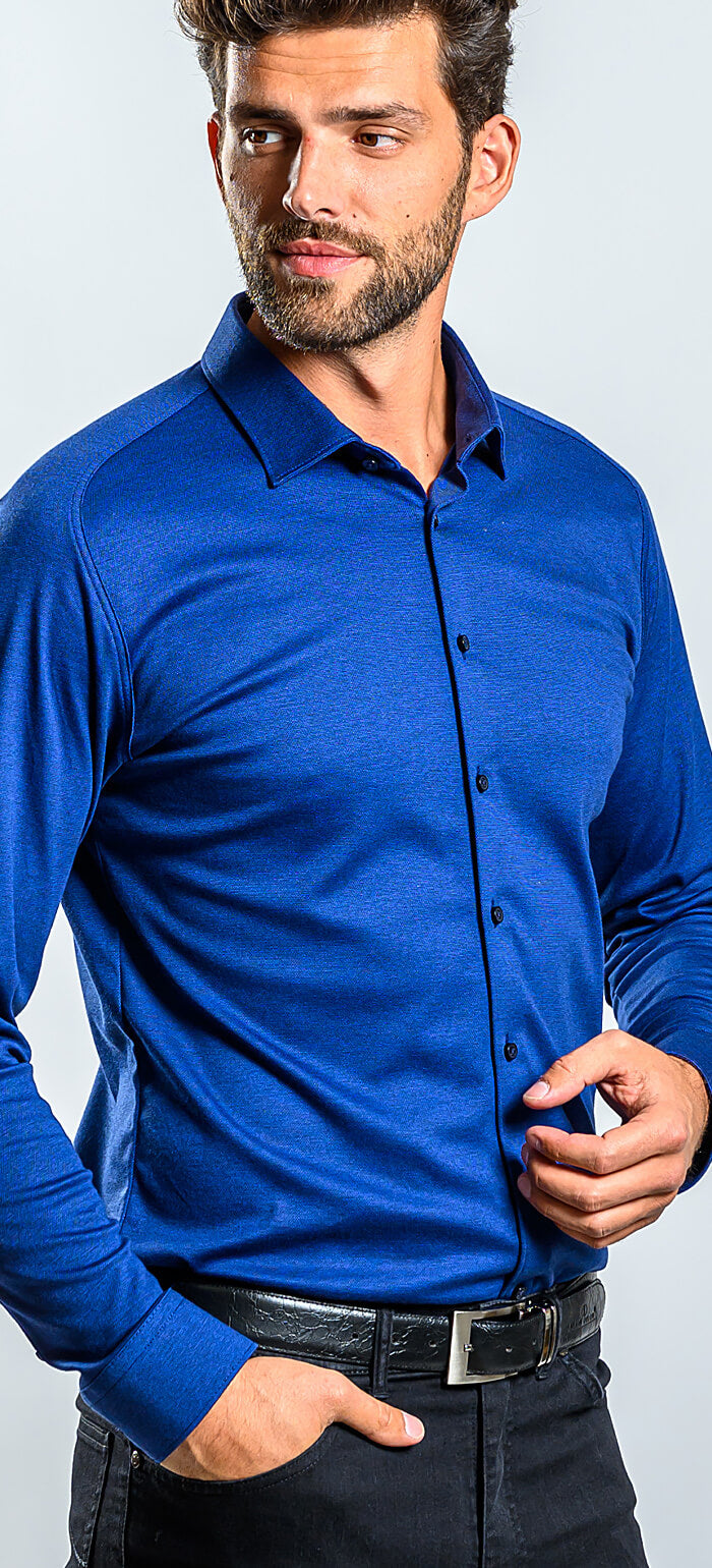 Blue stretch Extra Slim Fit shirt with anti-wrinkle treatment