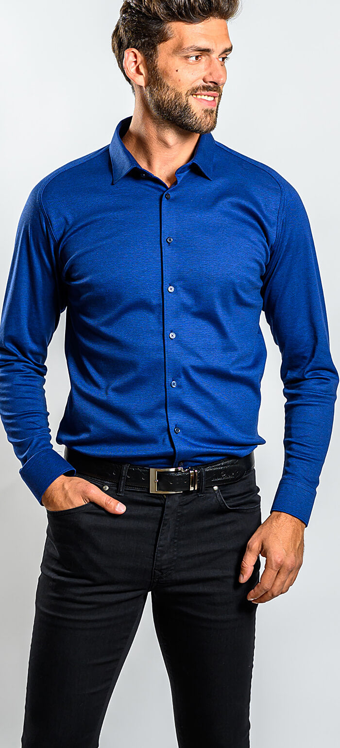 Blue stretch Extra Slim Fit shirt with anti-wrinkle treatment