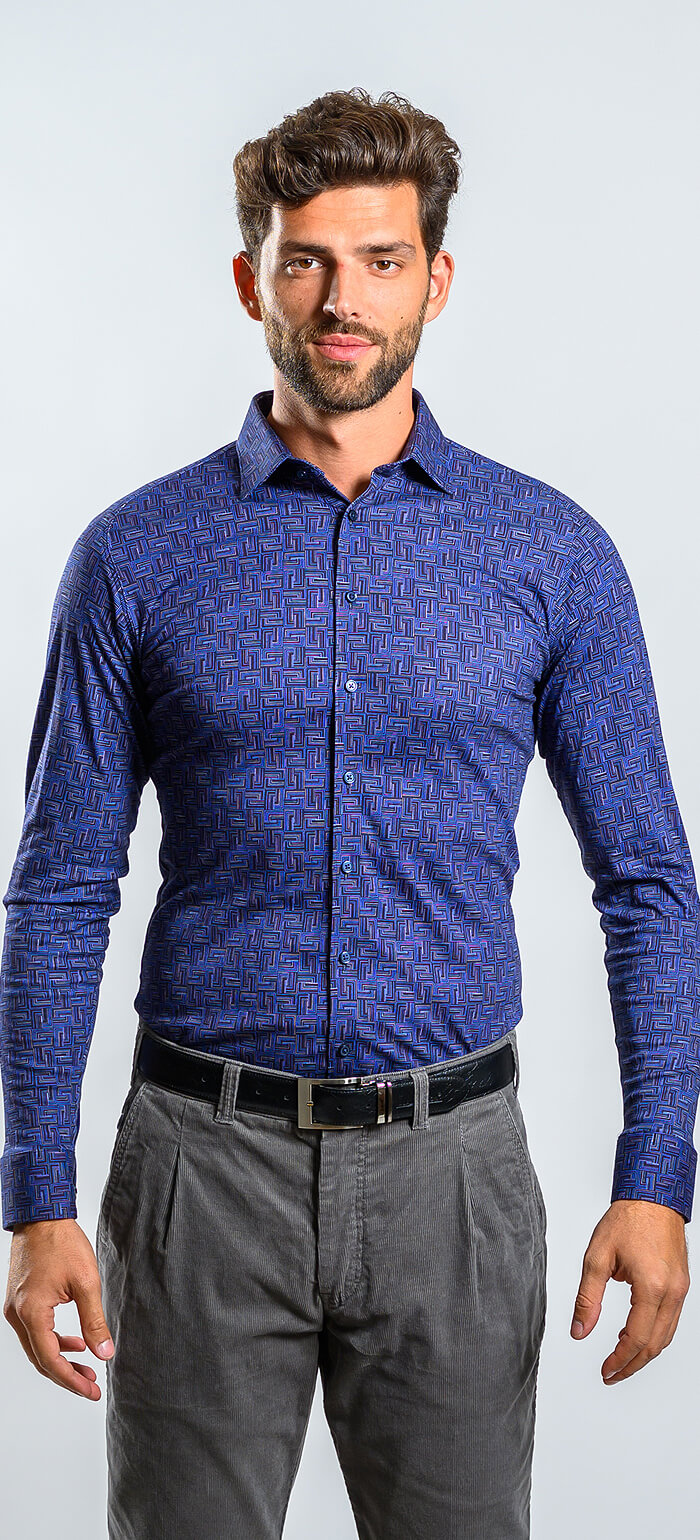 Blue stretch Extra Slim Fit shirt with anti-wrinkle treatment