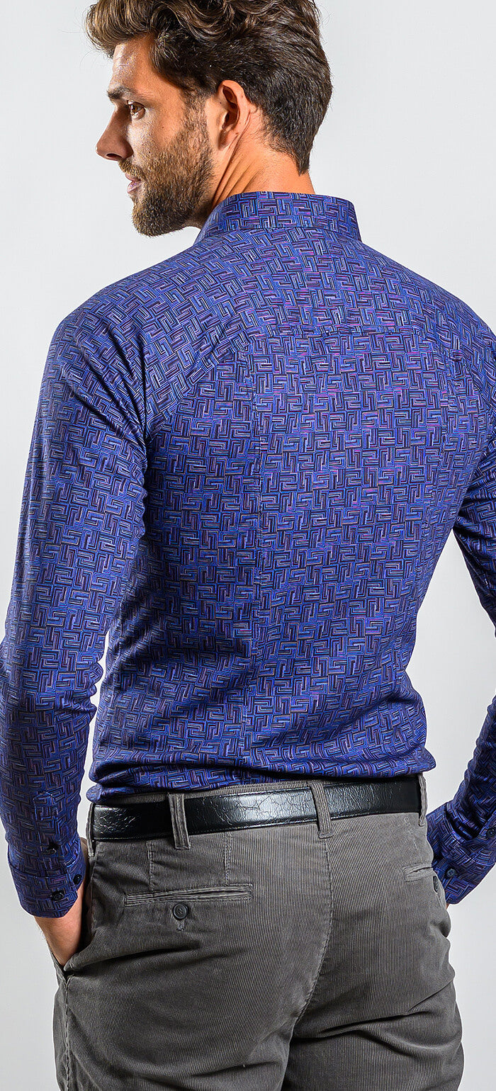 Blue stretch Extra Slim Fit shirt with anti-wrinkle treatment