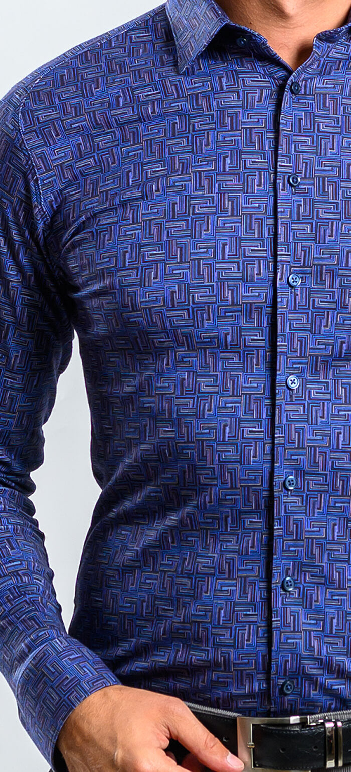 Blue stretch Extra Slim Fit shirt with anti-wrinkle treatment