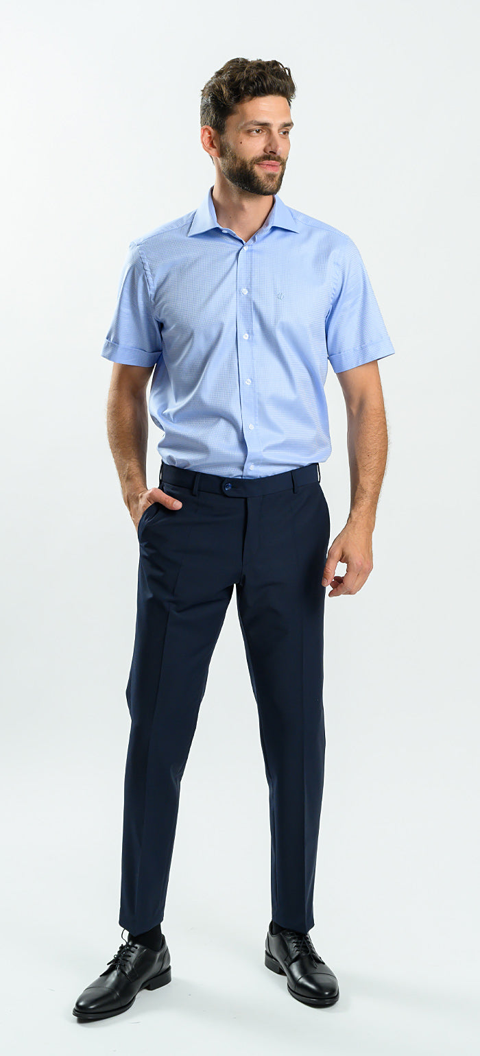 Blue Patterned Classic Fit Short Sleeve Shirt