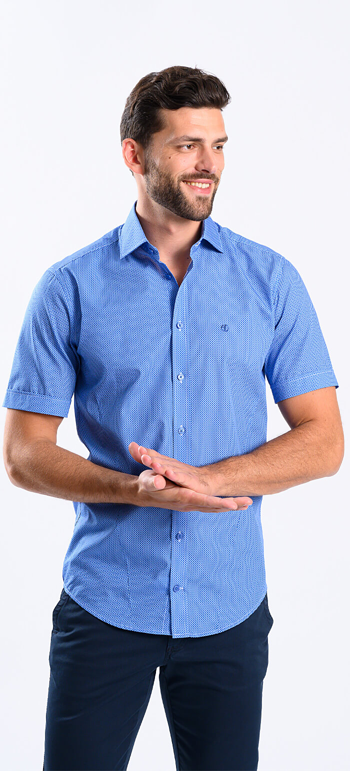 Blue patterned Extra Slim Fit short-sleeved shirt