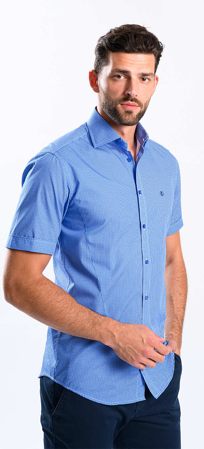Blue patterned Extra Slim Fit short-sleeved shirt