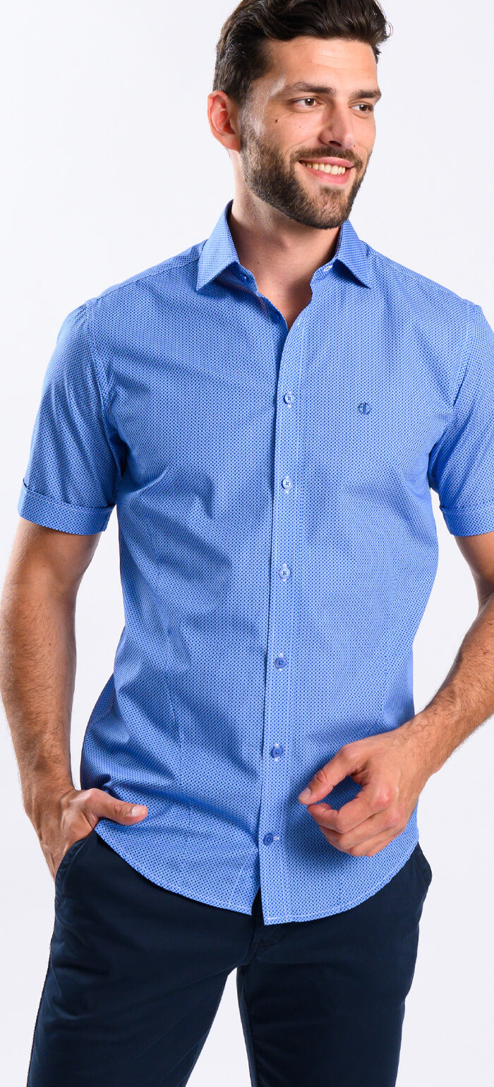 Blue patterned Extra Slim Fit short-sleeved shirt