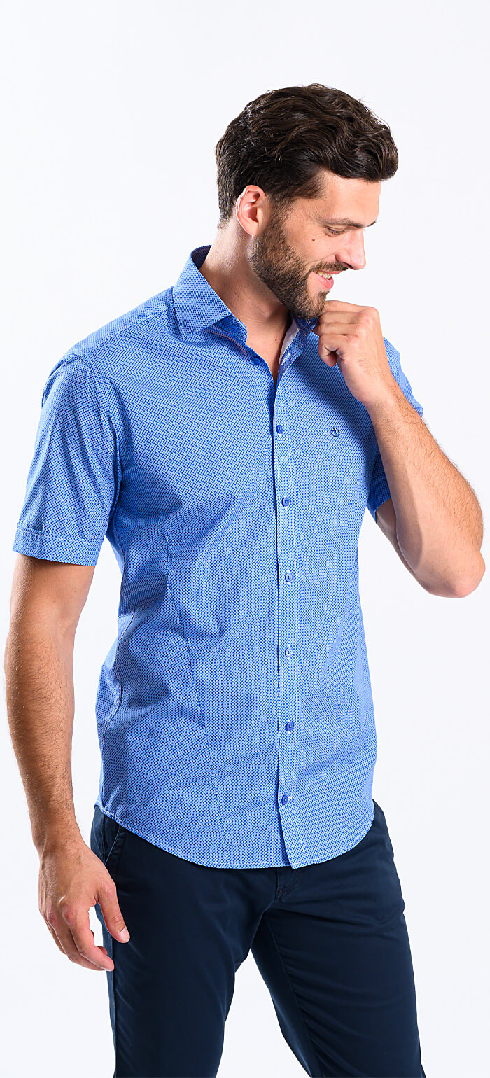 Blue patterned Extra Slim Fit short-sleeved shirt