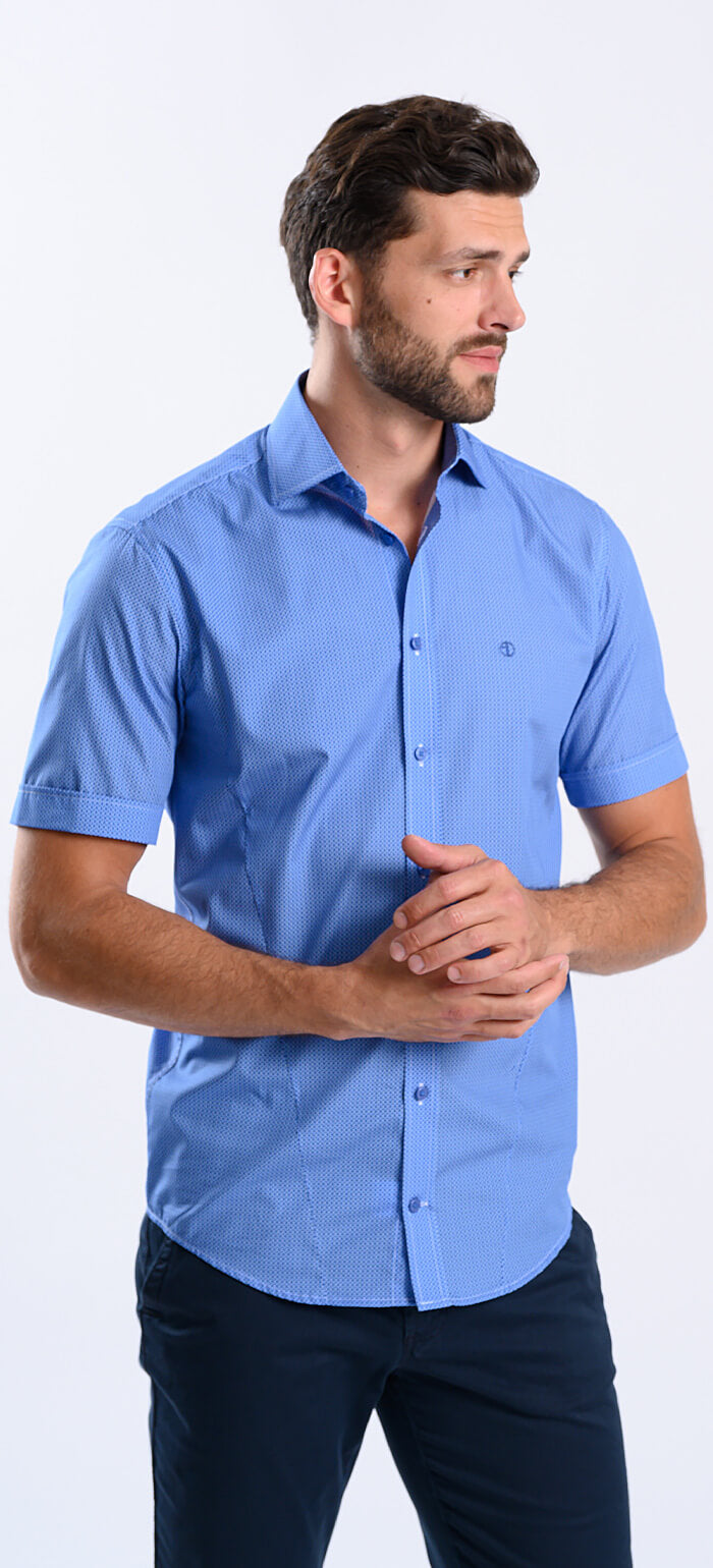 Blue patterned Extra Slim Fit short-sleeved shirt