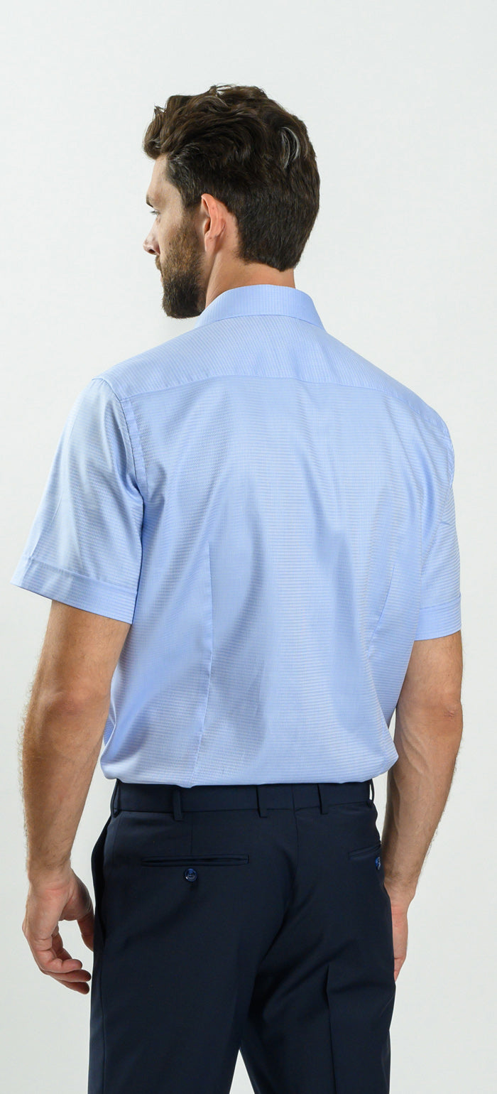Blue patterned Slim Fit short-sleeved shirt