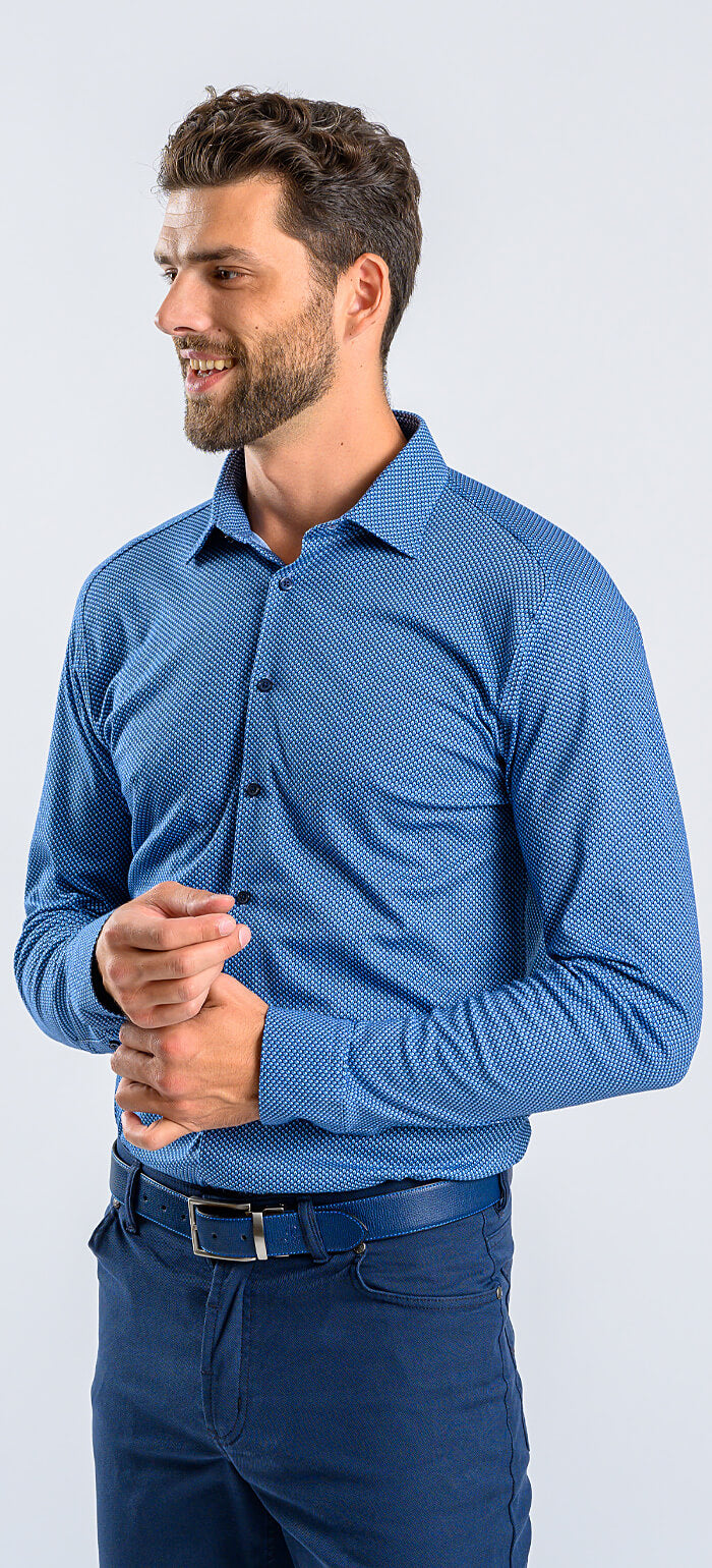 Blue patterned stretch Extra Slim Fit shirt with anti-wrinkle treatment