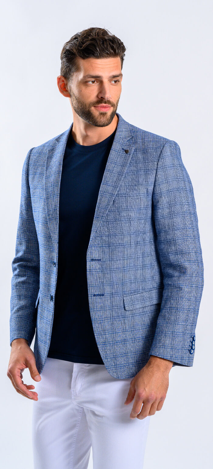 Blue linen blazer with checks