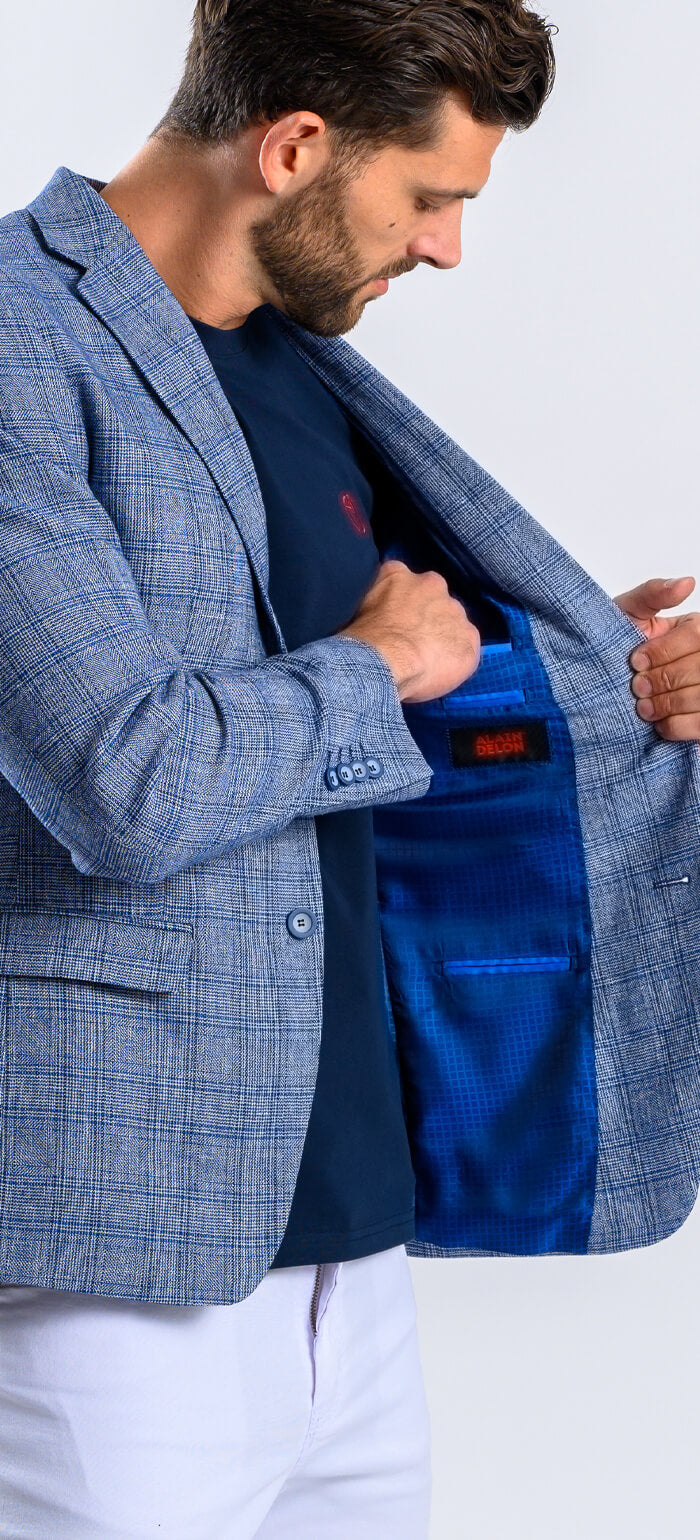 Blue linen blazer with checks