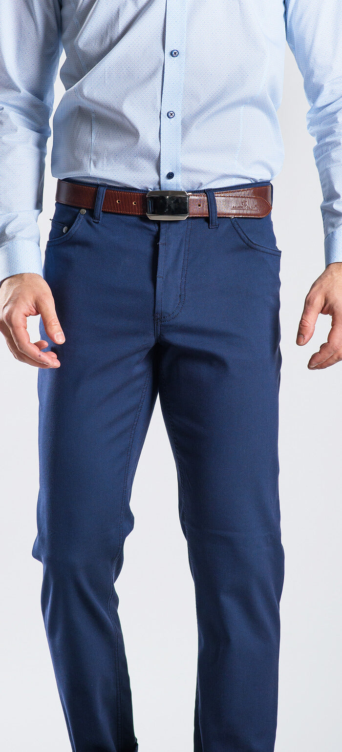 Blue five-pocket trousers