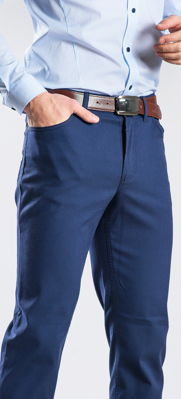 Blue five-pocket trousers