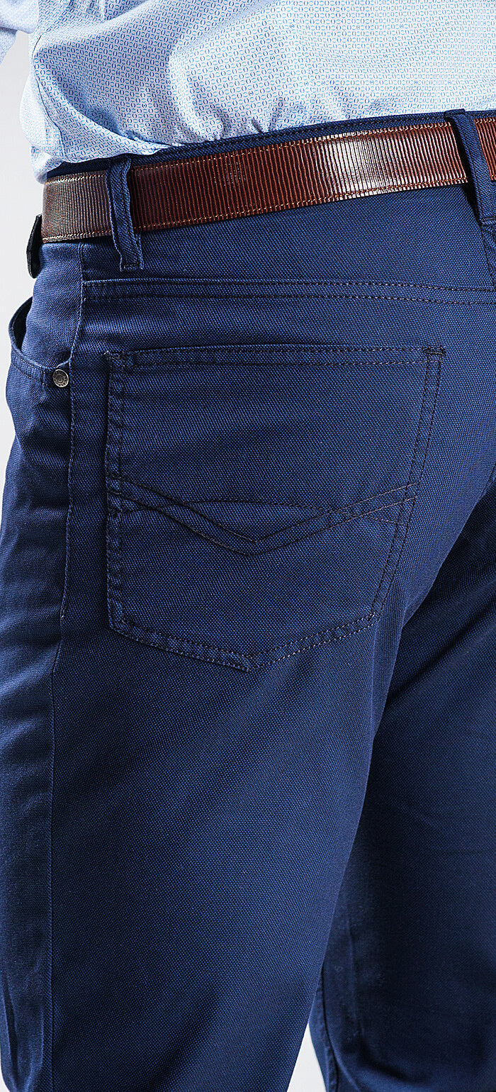Blue five-pocket trousers