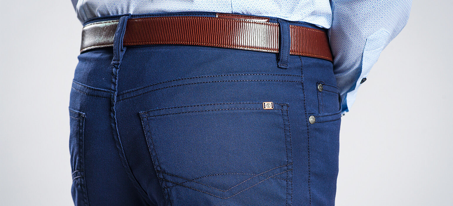 Blue five-pocket trousers