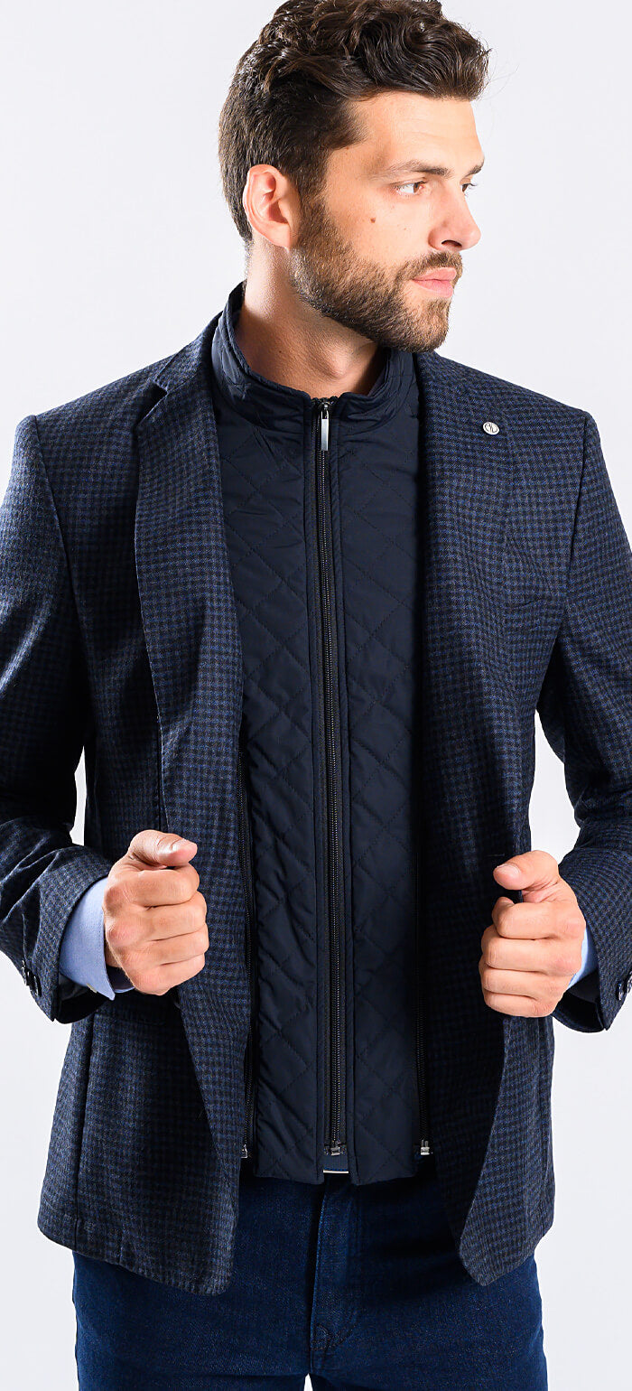 Blue blazer with small check pattern and removable insert, size XL