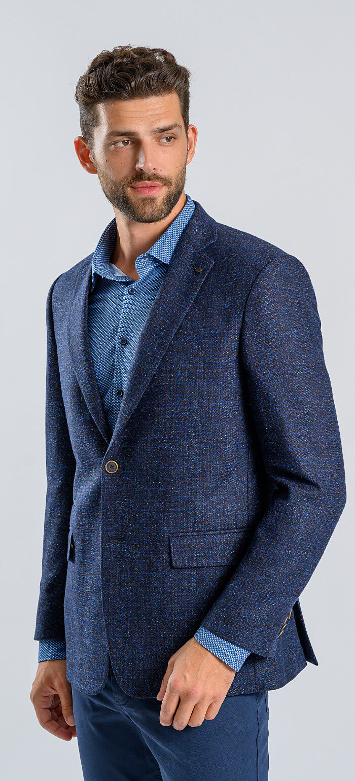 Blue blazer with splattered pattern and removable insert