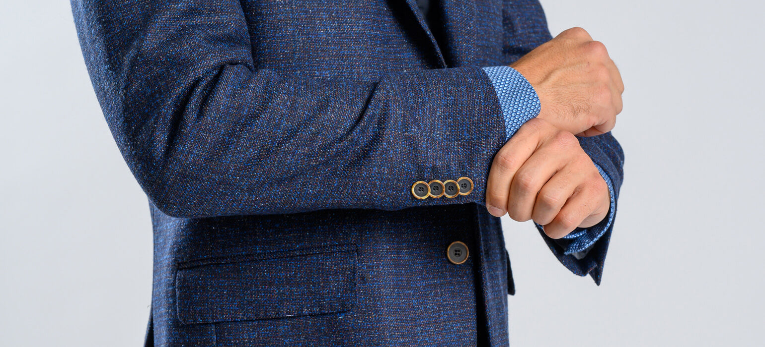 Blue blazer with splattered pattern and removable insert