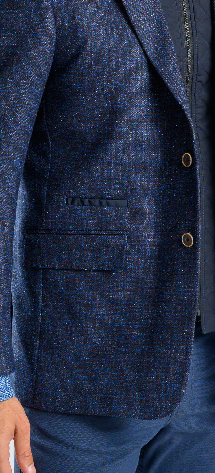 Blue blazer with splattered pattern and removable insert