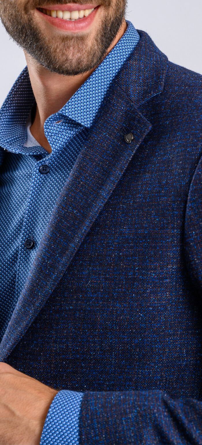 Blue blazer with splattered pattern and removable insert