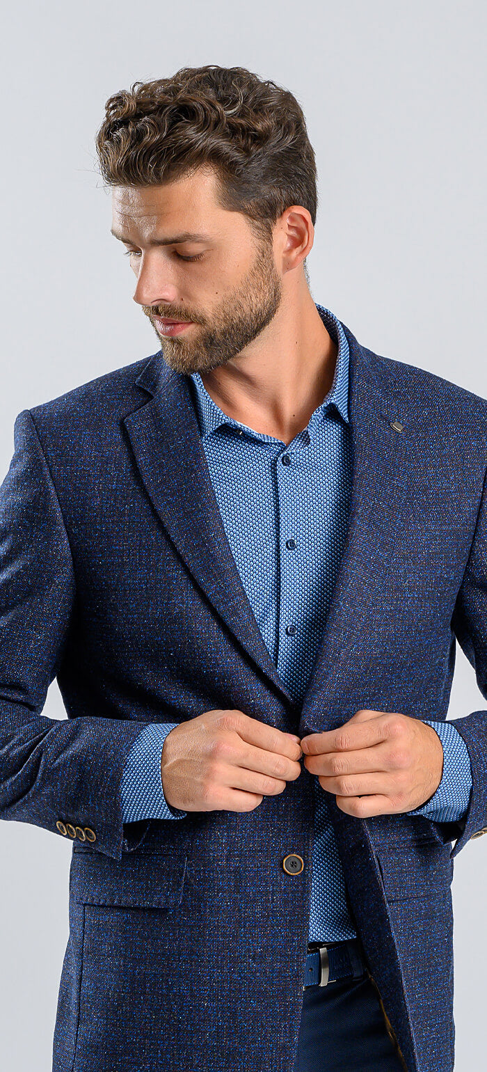 Blue blazer with splattered pattern and removable insert