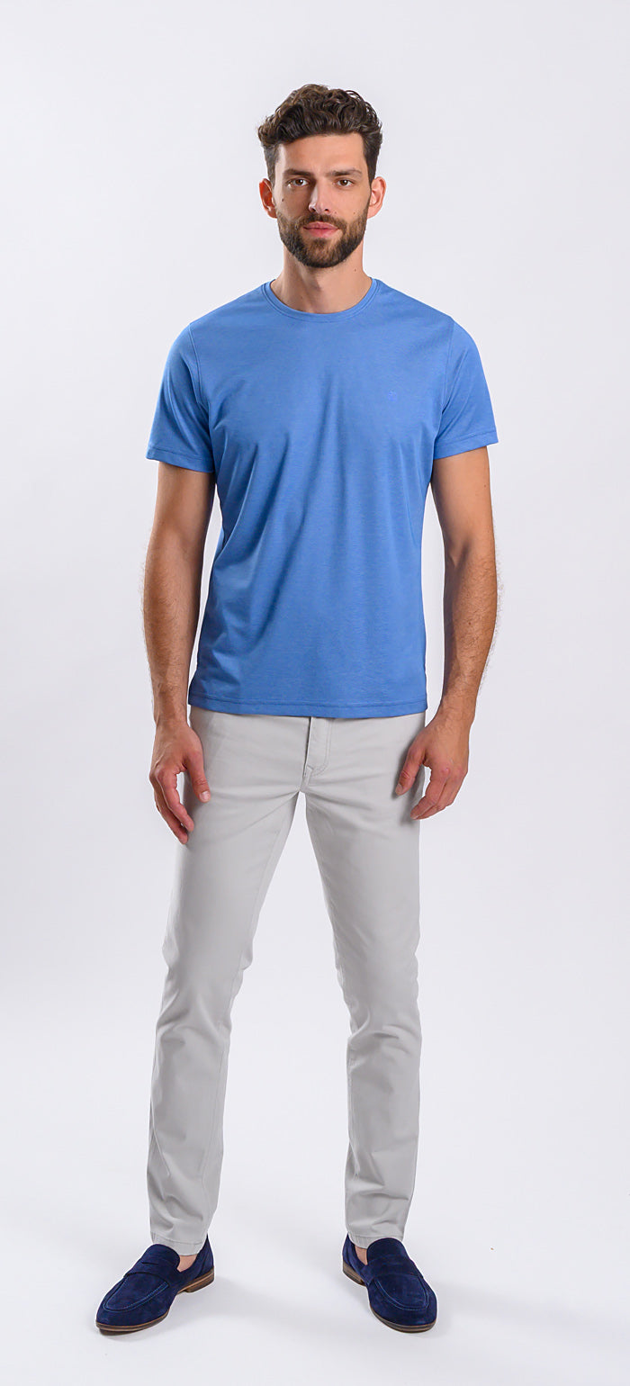 Blue T-shirt with a subtle pattern
