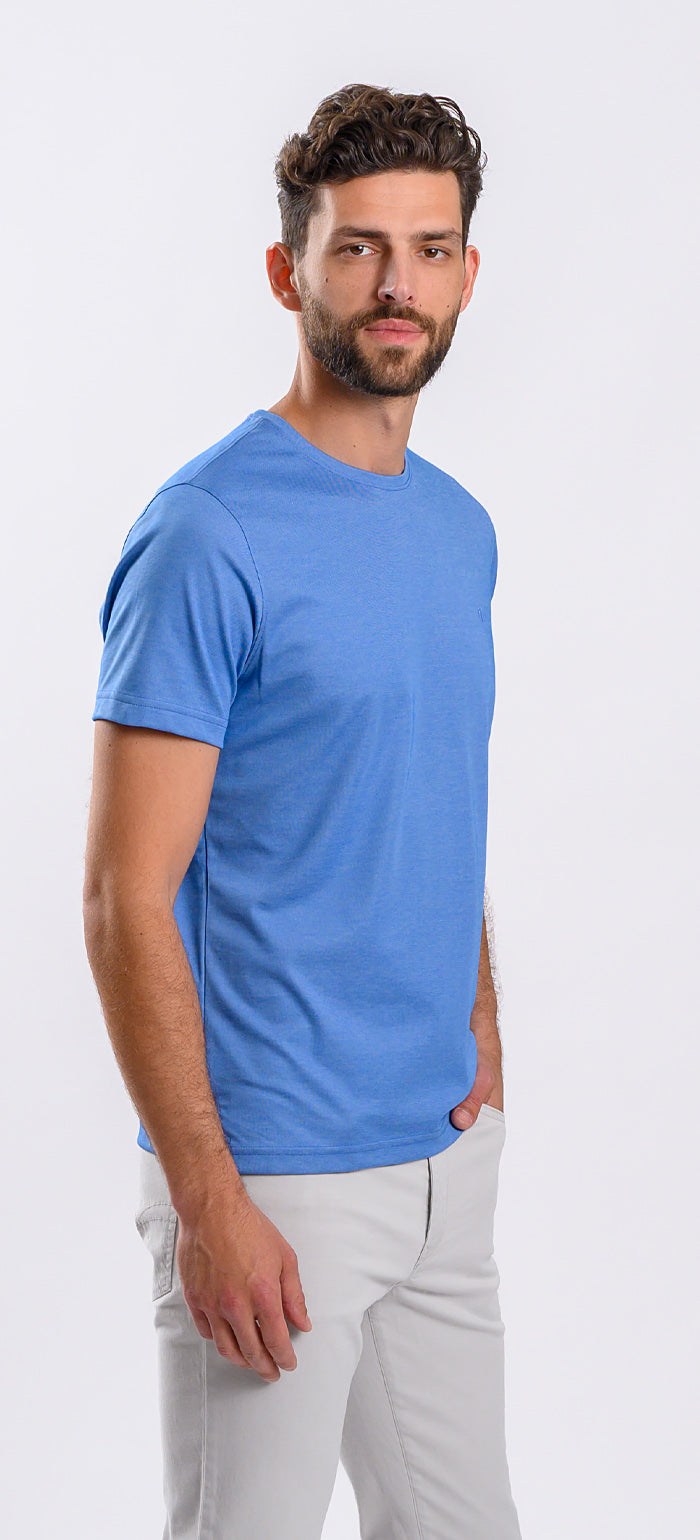 Blue T-shirt with a subtle pattern
