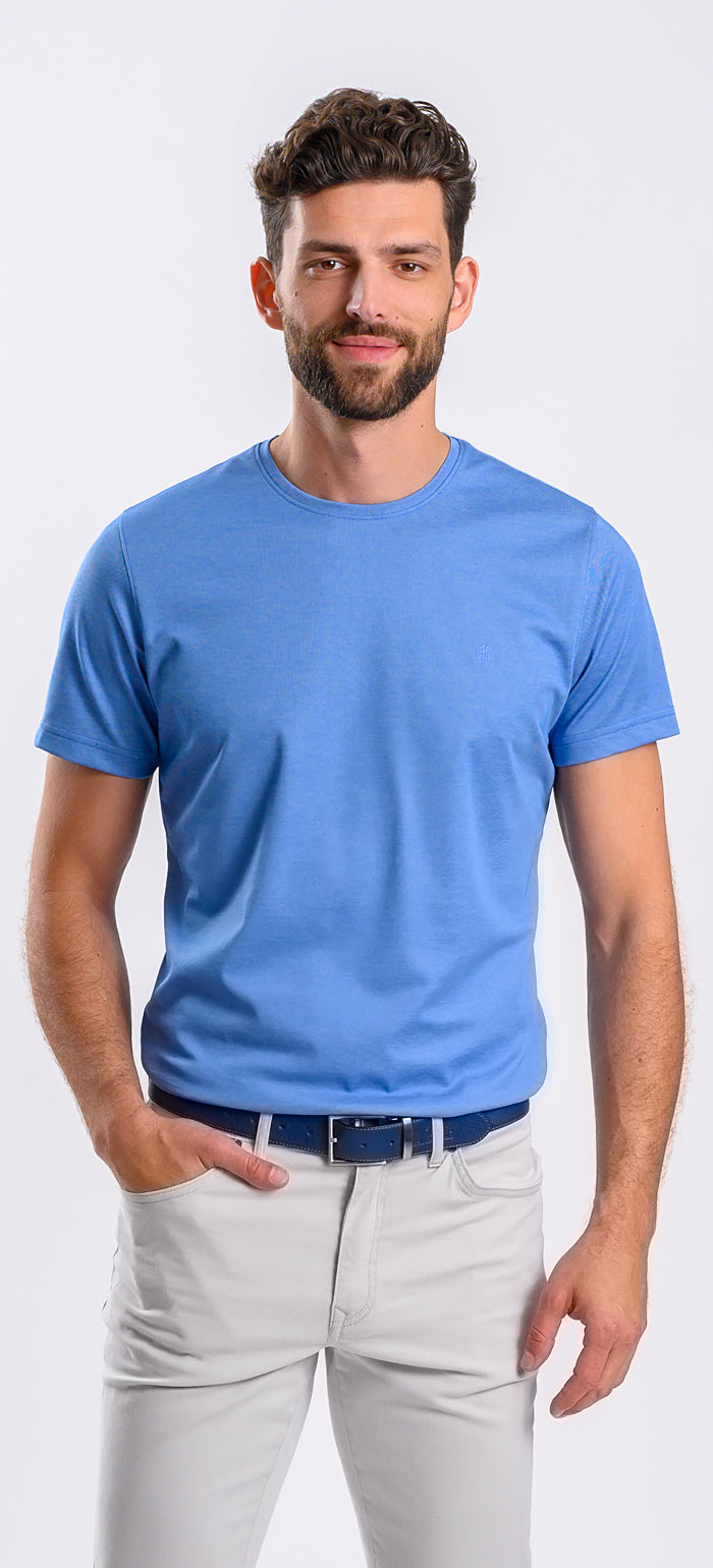Blue T-shirt with a subtle pattern