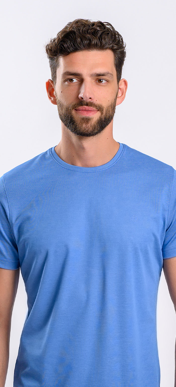 Blue T-shirt with a subtle pattern