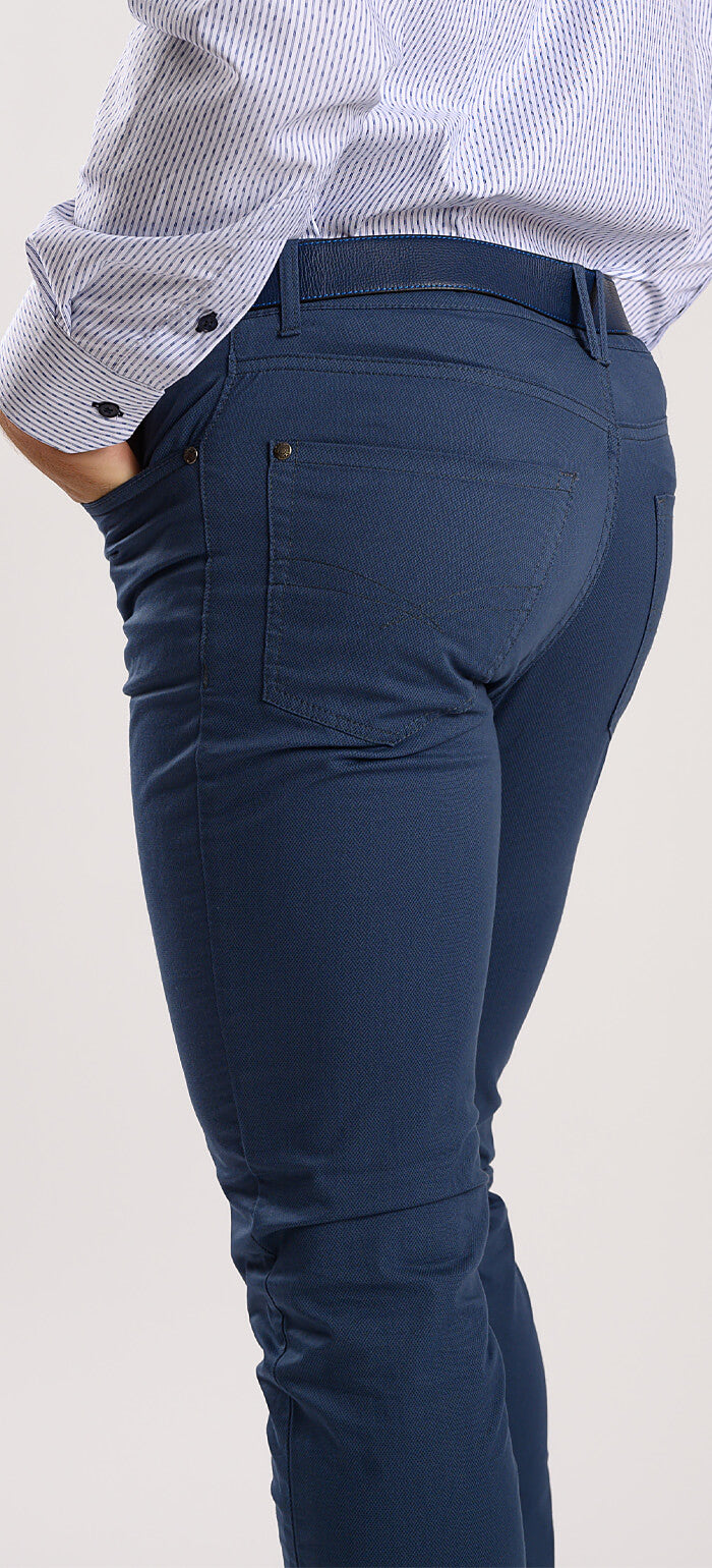 Blue casual pants with a subtle pattern