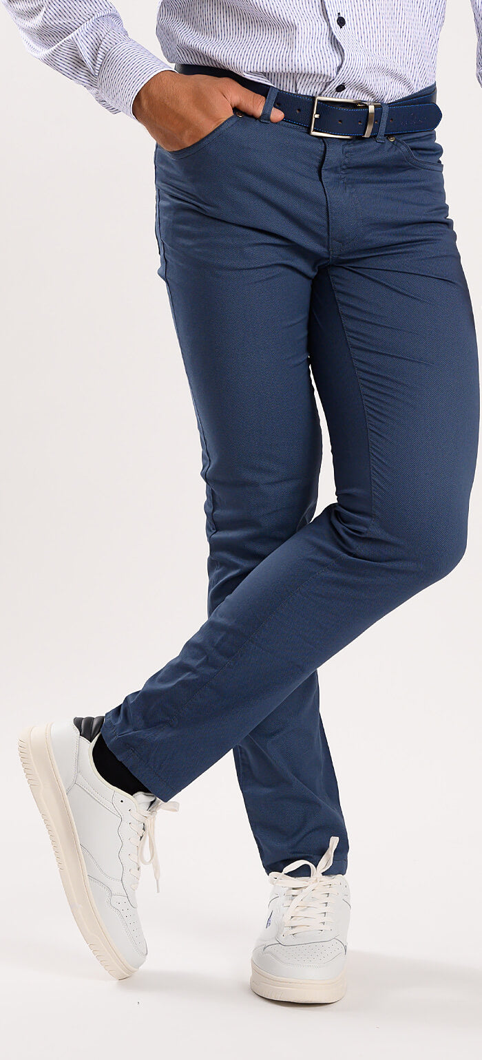 Blue casual pants with a subtle pattern