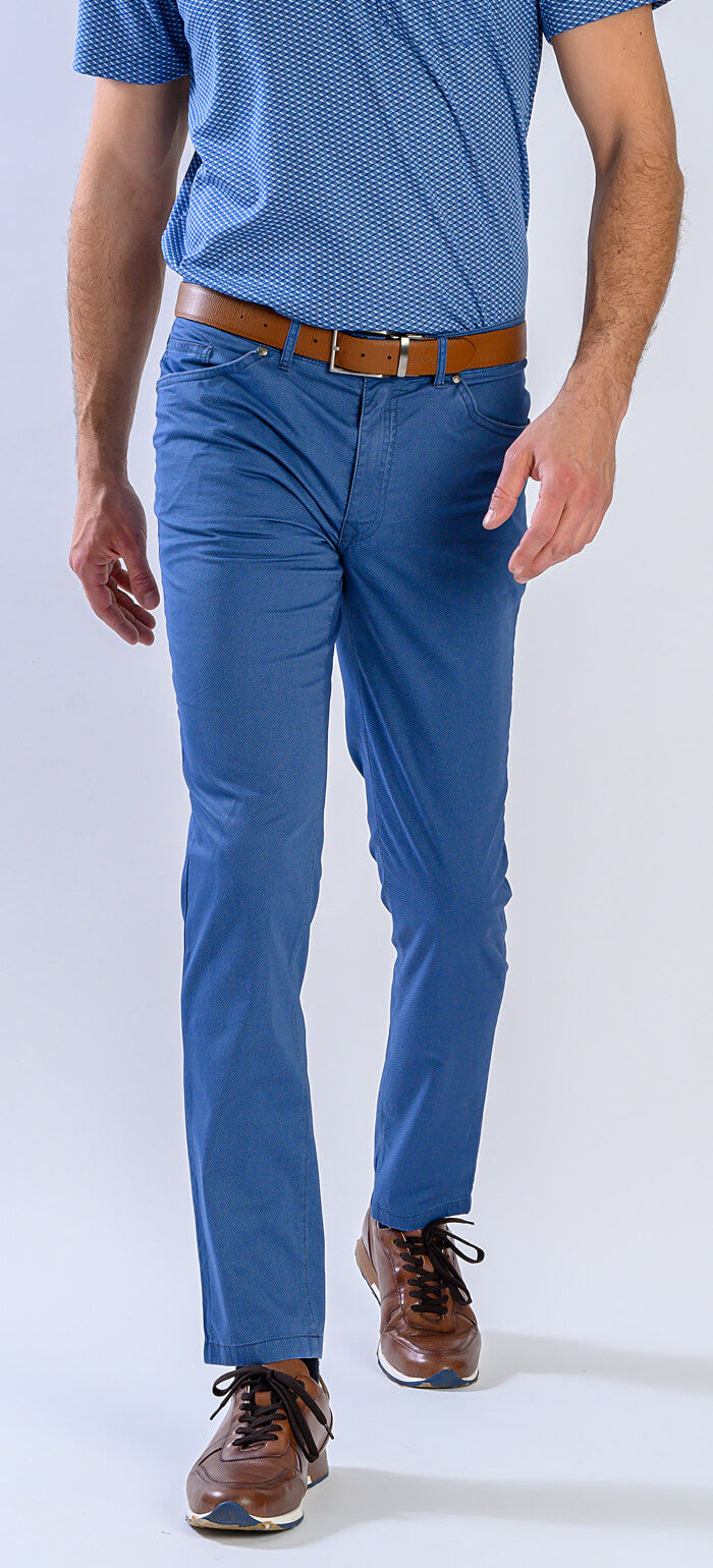 Blue casual pants with a pattern