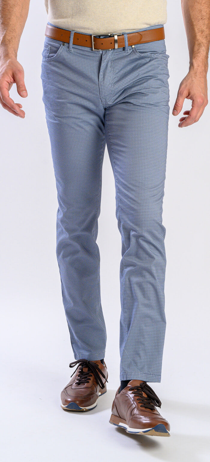 Blue-gray leisure trousers with a rooster print