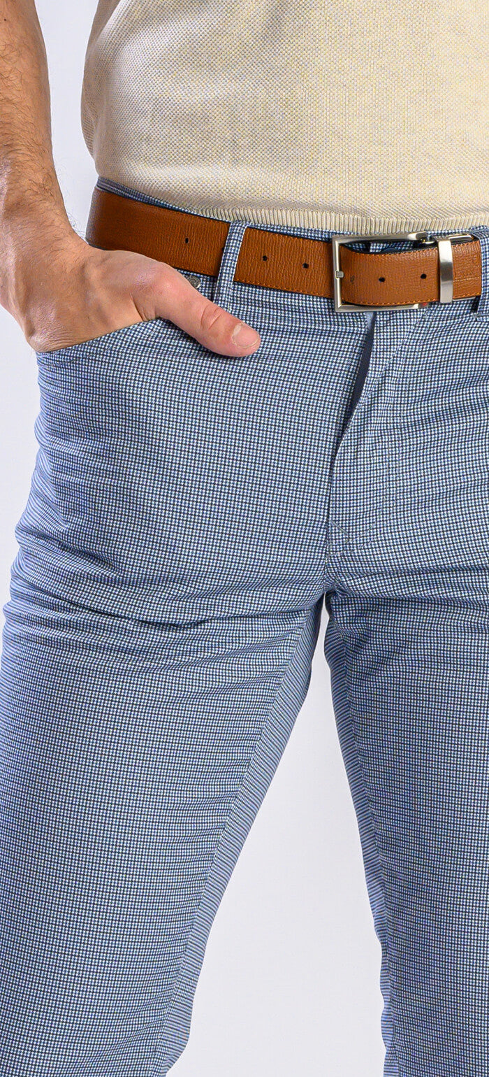 Blue-gray leisure trousers with a rooster print