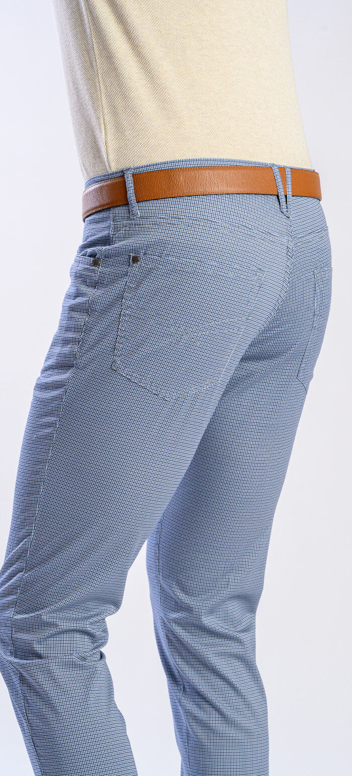 Blue-gray leisure trousers with a rooster print