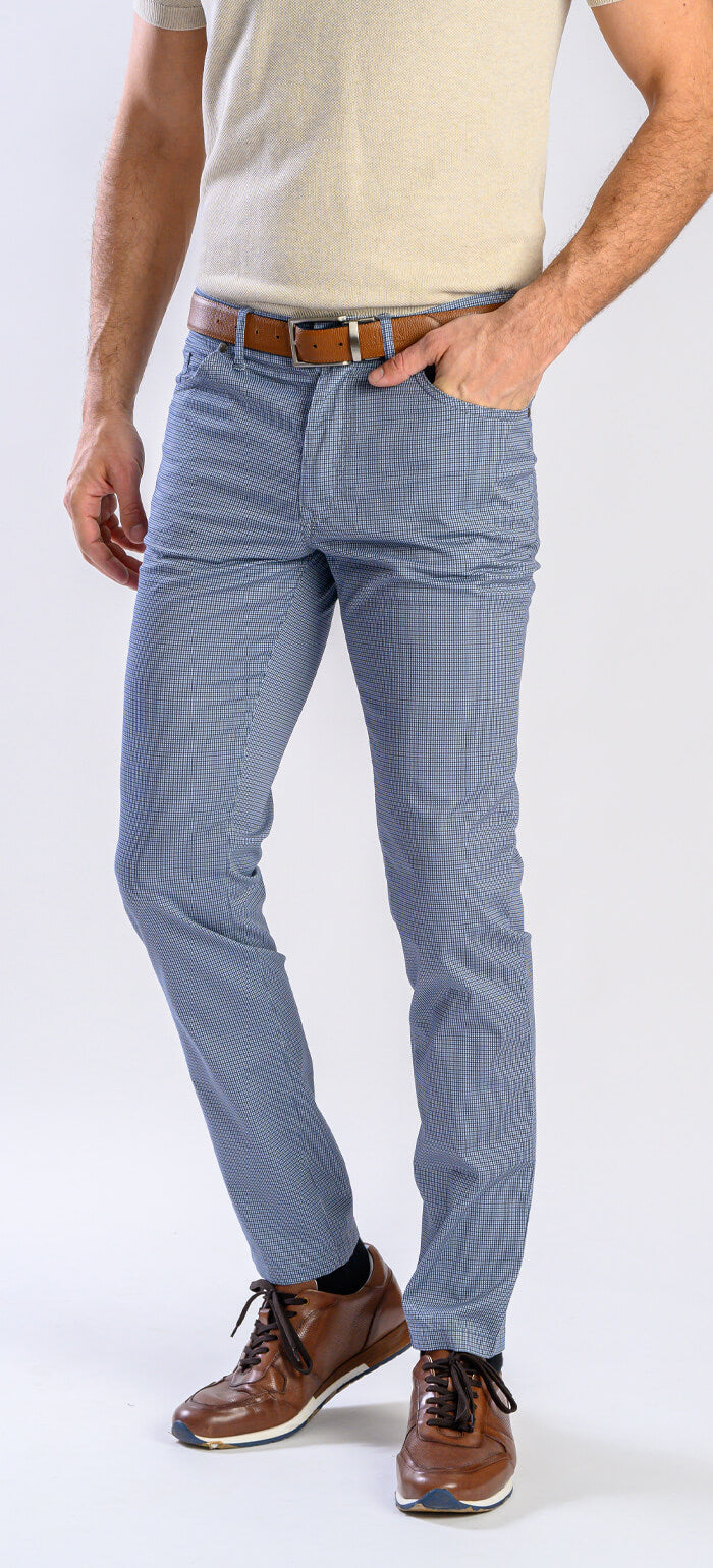 Blue-gray leisure trousers with a rooster print