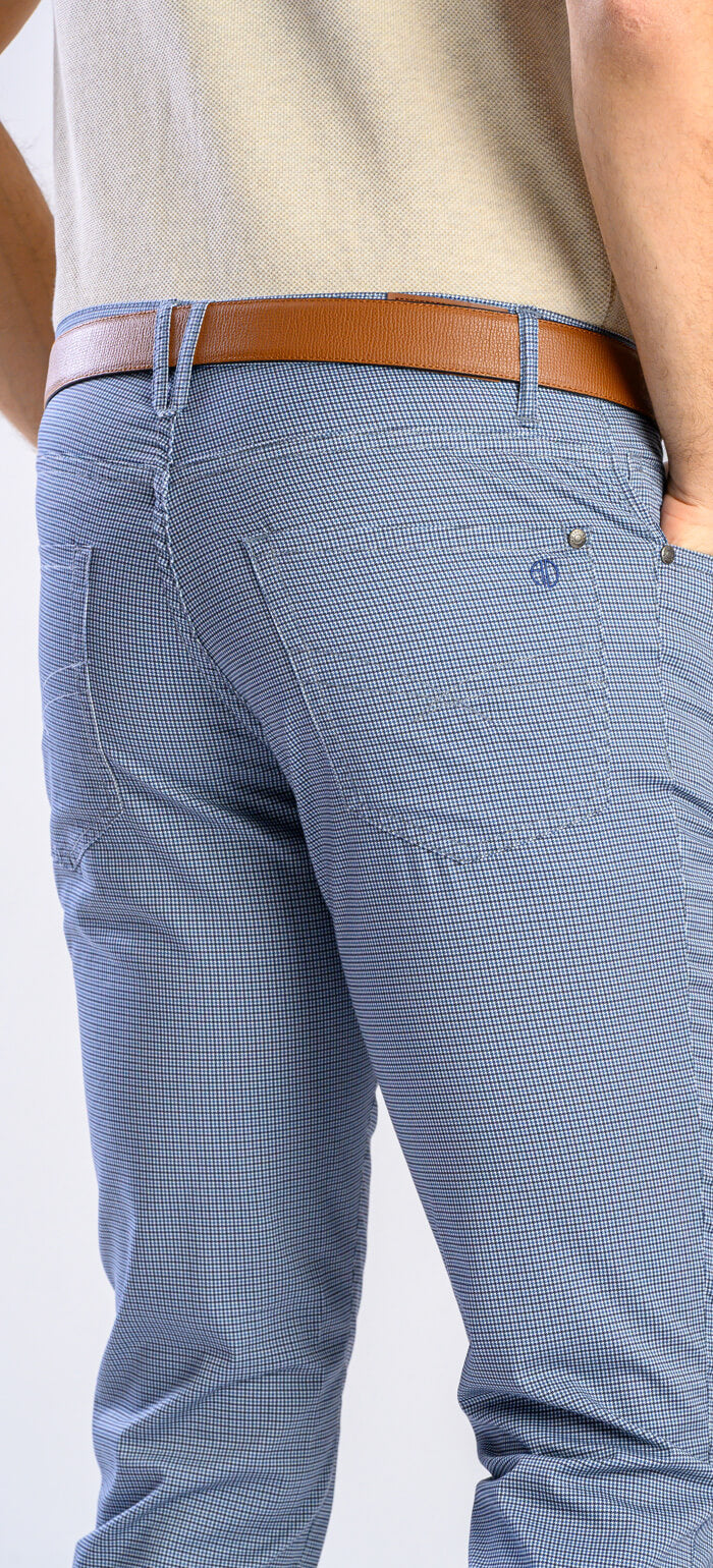 Blue-gray leisure trousers with a rooster print
