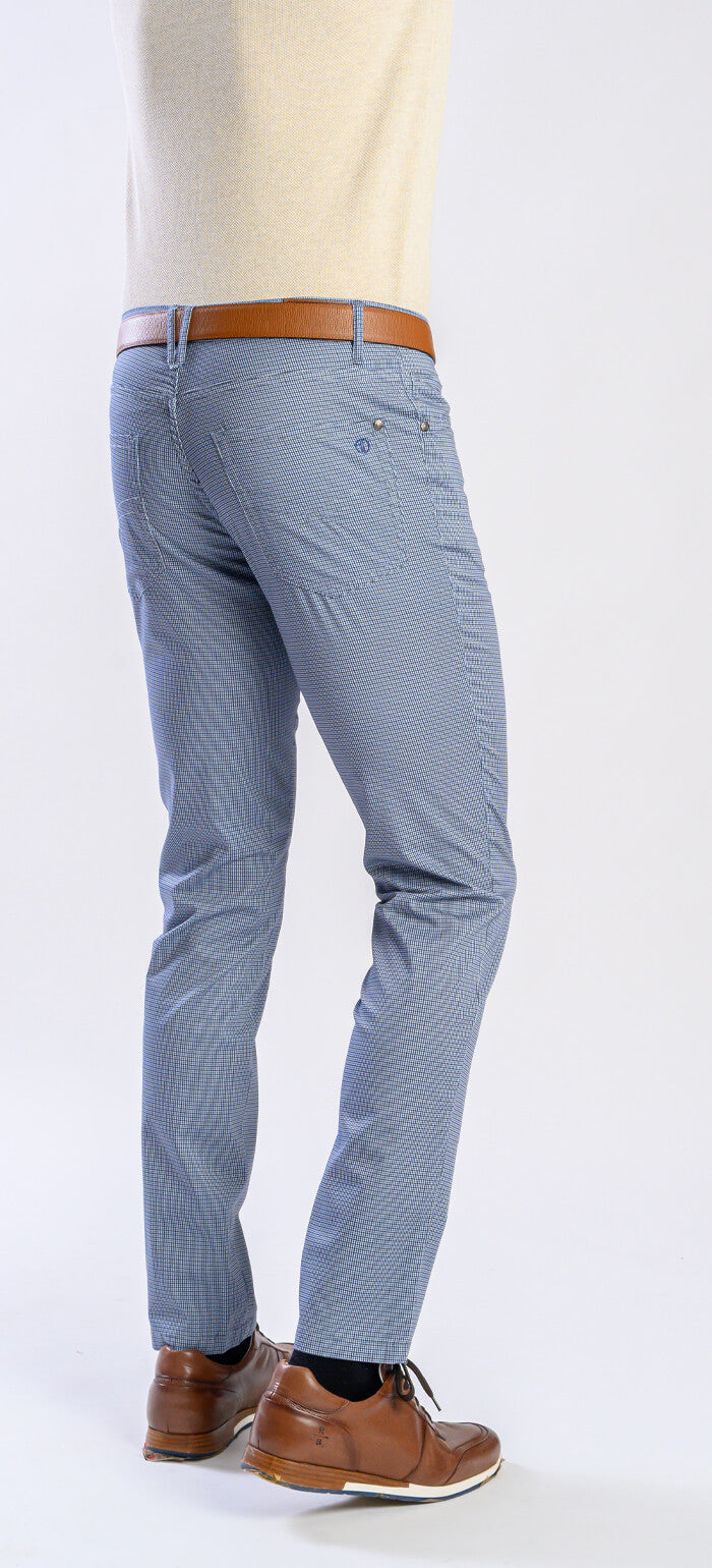 Blue-gray leisure trousers with a rooster print