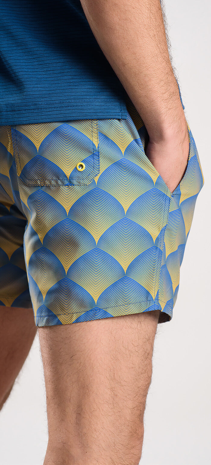 Blue and yellow swimsuit