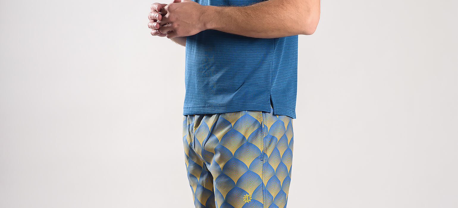 Blue and yellow swimsuit