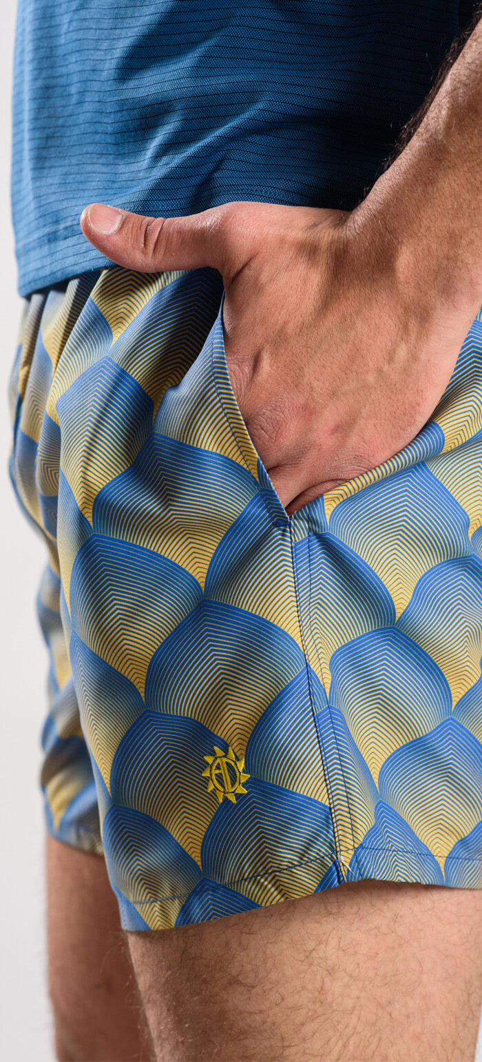 Blue and yellow swimsuit