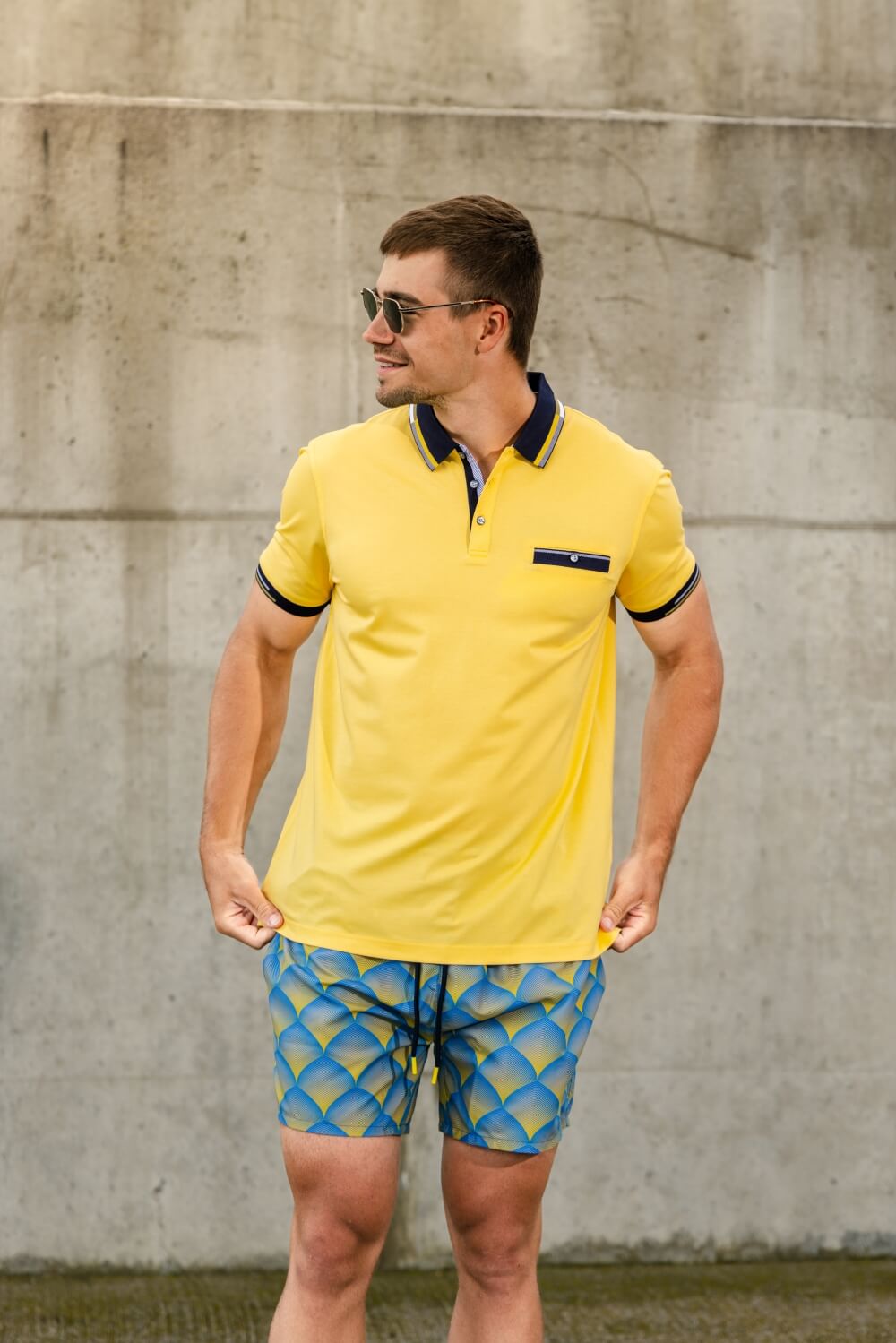 Blue and yellow swimsuit