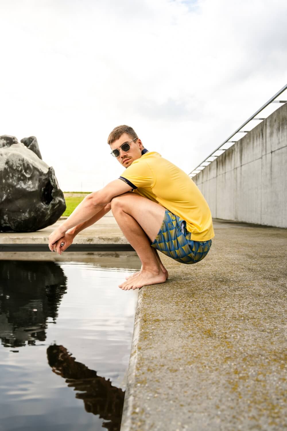 Blue and yellow swimsuit