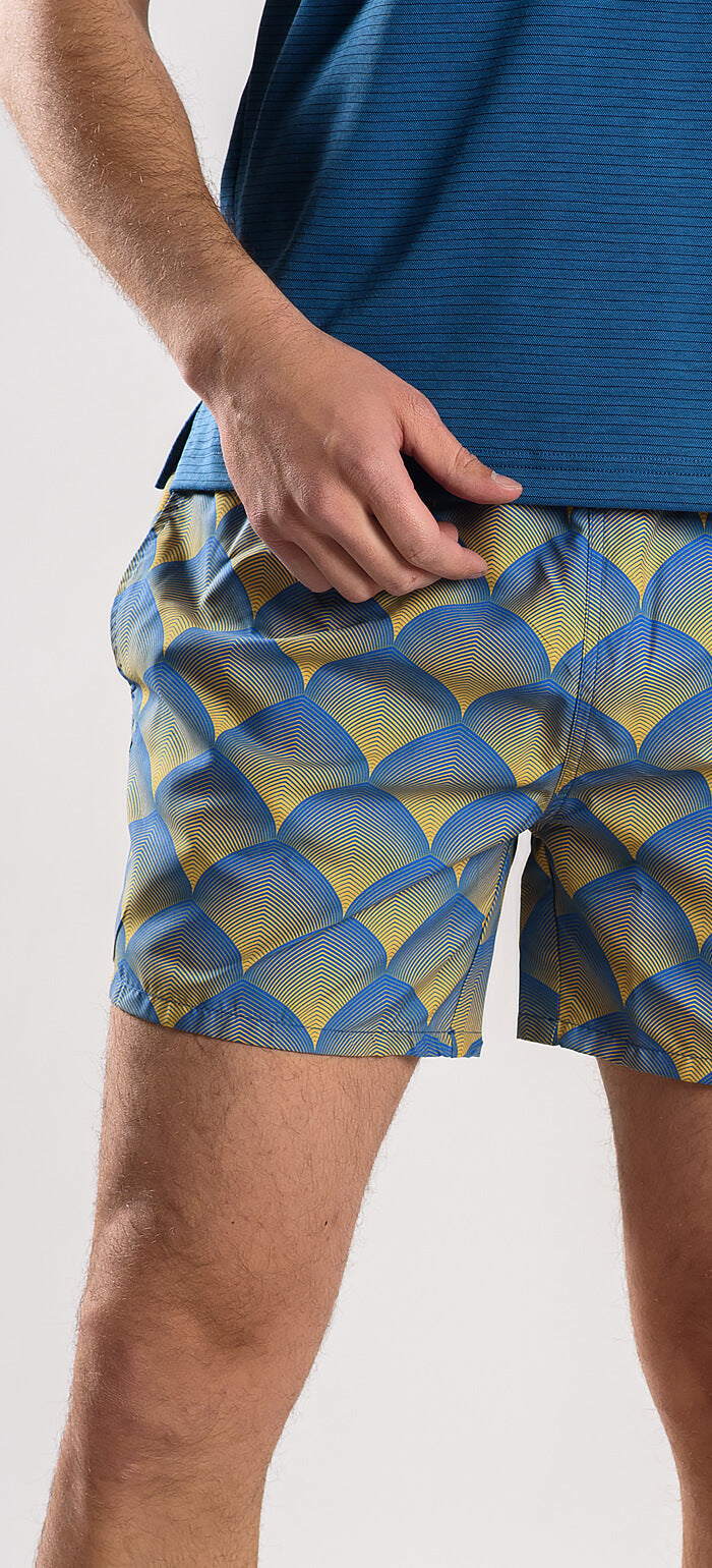 Blue and yellow swimsuit