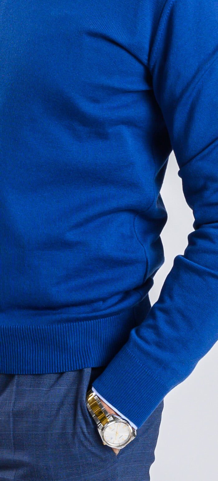Blue cotton V-neck sweater