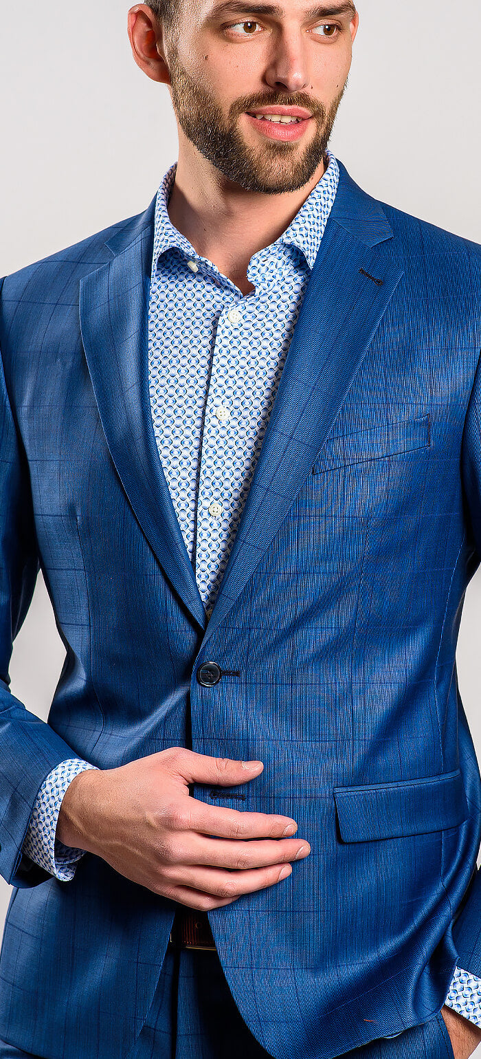 Blue checked slim fit suit