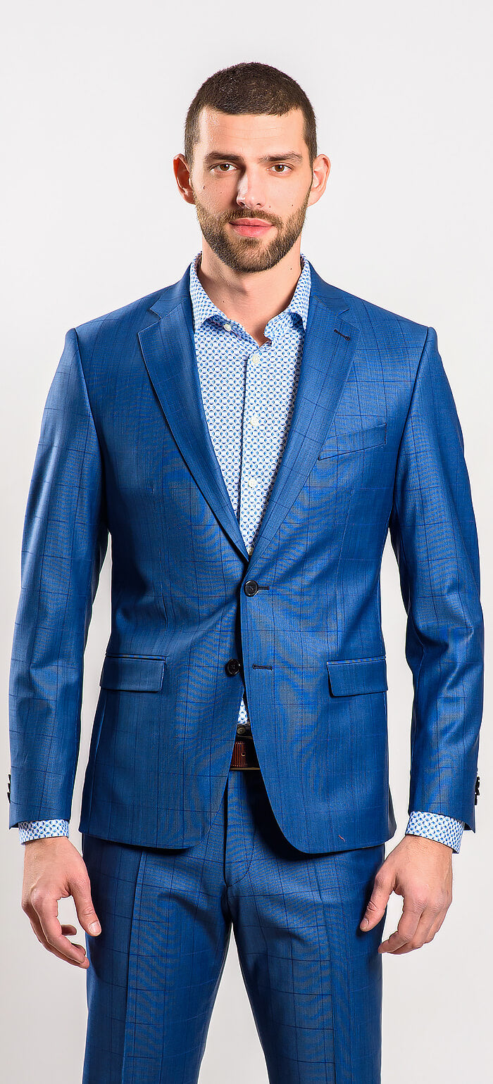 Blue checked slim fit suit